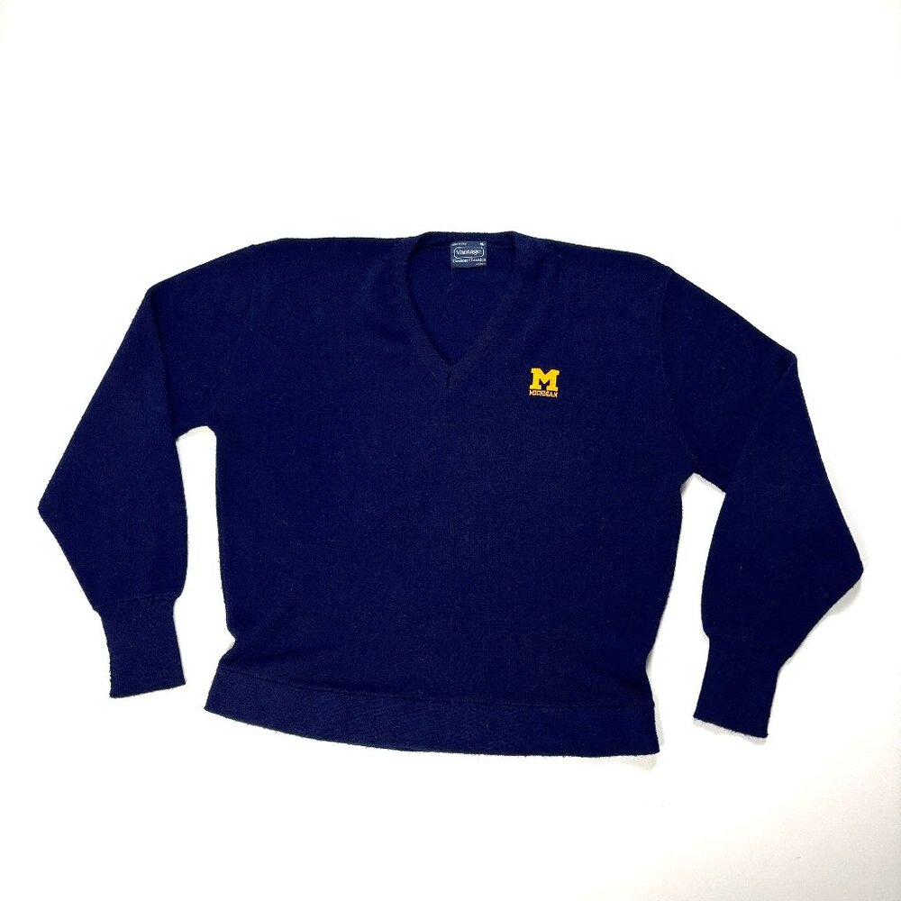 Vintage University Michigan Mens Vantage Custom ClassicsSweater Blue XL V Neck